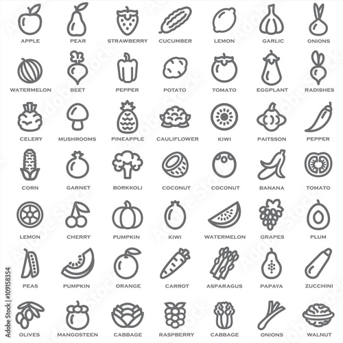 Set of vegetables and fruits outline