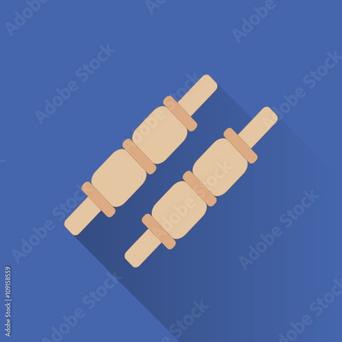 Cricket bails flat icon. Colored flat image with long shadow on green background. Cricket game equipment, flat icons composition. Professional sport theme. Unique, modern style. Vector concept.