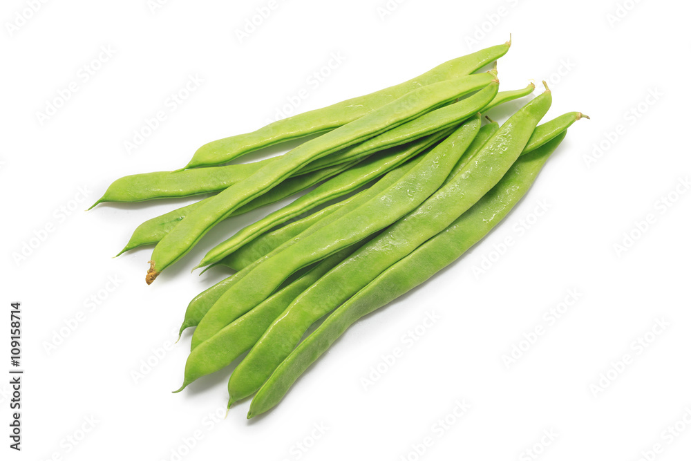 Green beans handful isolated on white background Green beans handful isolated on white background