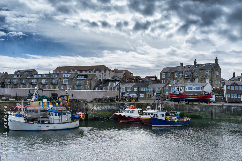 The fishing port of Seahouses on the north east coast of England