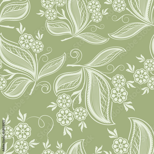 Seamless green floral spring vector background.