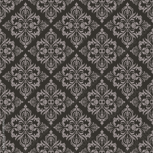 Seamless dark brown floral vintage vector background.