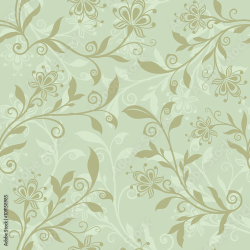 Seamless pastel green floral spring vector background.