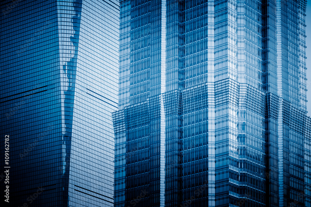 detail of Jinmao Tower,shanghai china,blue toned image.