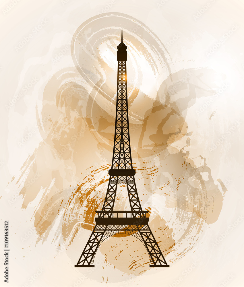 Eiffel tower on colorful background. Symbol of love and romance. Paris