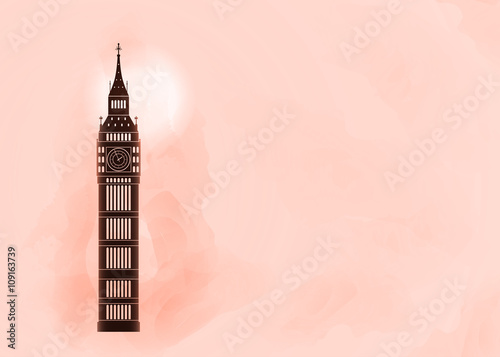 Big ben on colorful background. London sight. Vector illustration.