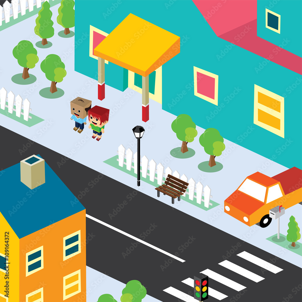 Obraz premium isometric couple residential view cartoon theme