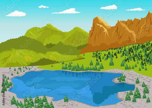 natural summer landscape with mountain lake