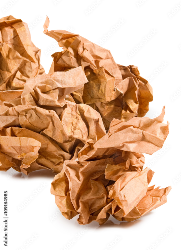 Isolated image of a crumpled paper closeup Isolated image of a crumpled paper closeup