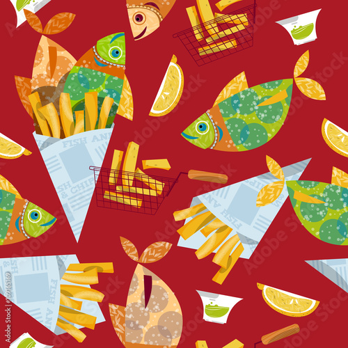 Fish and chips. Seamless background pattern.