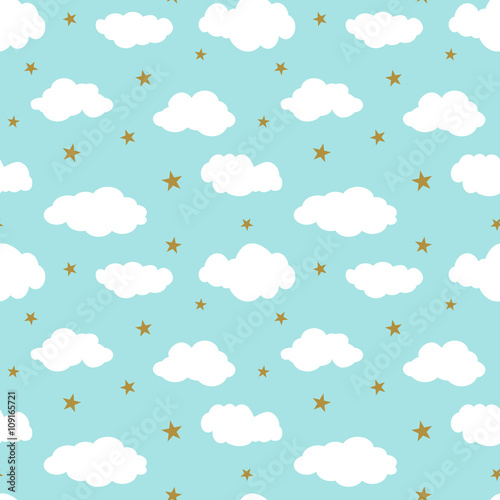 Seamless vector pattern with clouds and stars
