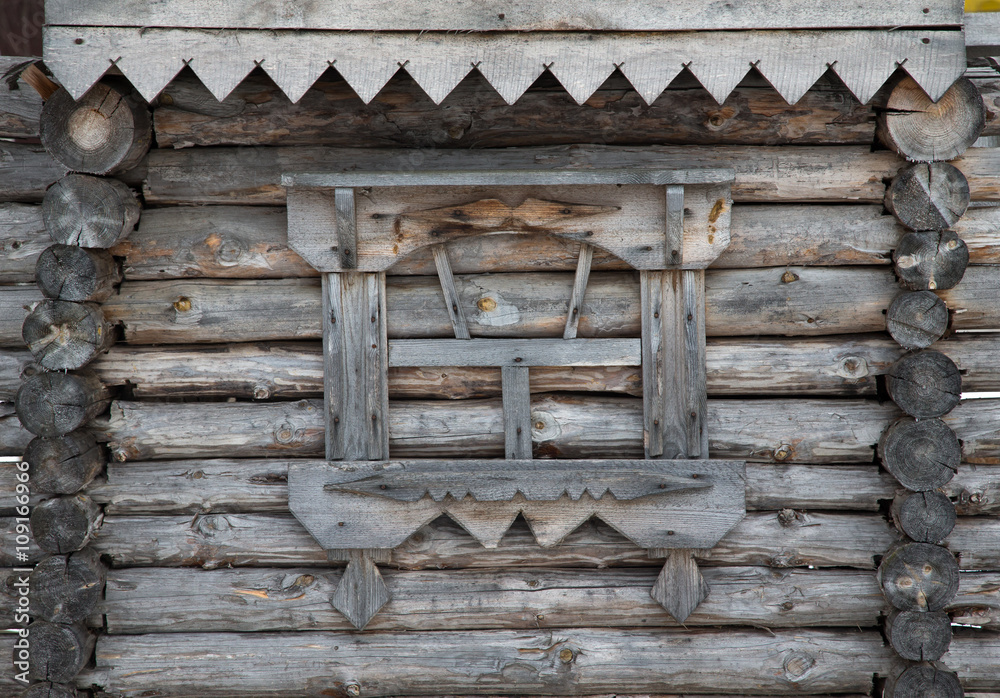 Fragment of old wooden house