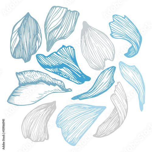 Hand drawn vector seamless pattern - rose petals. Pink backgroun