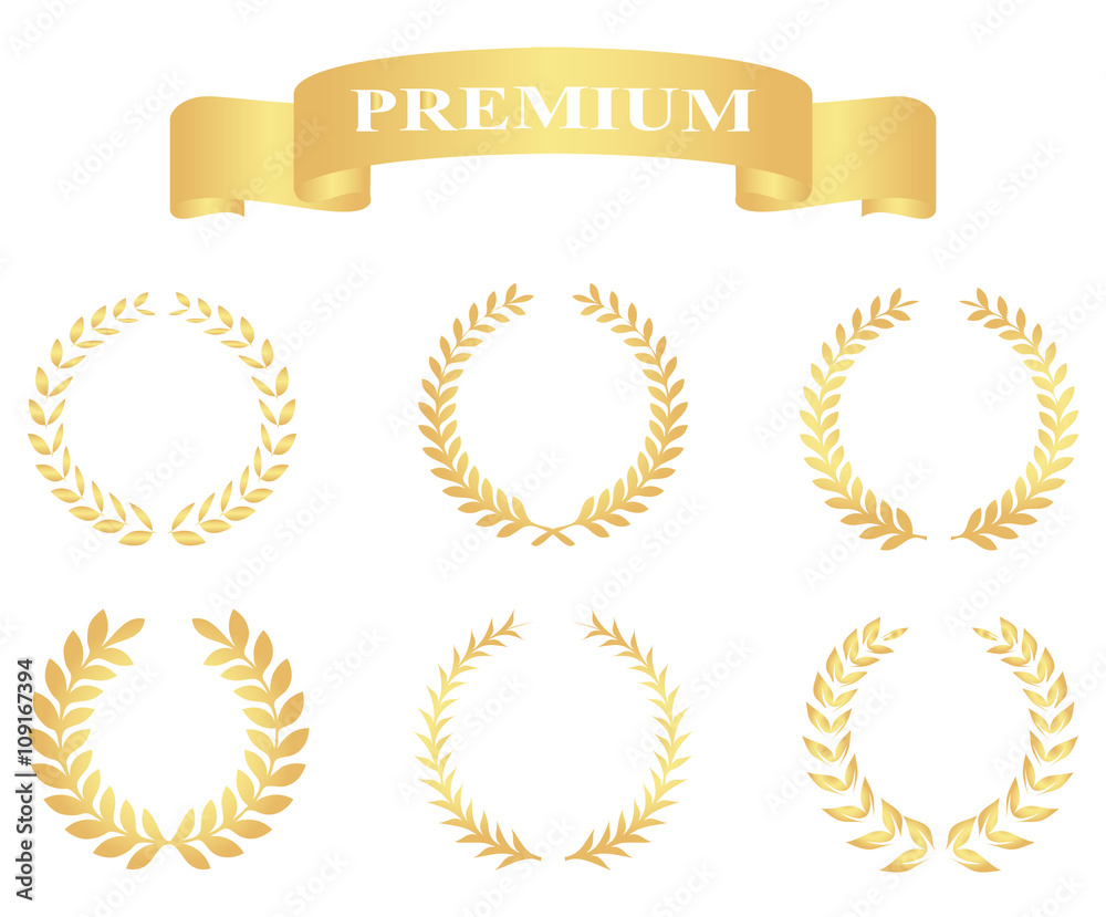 Set with gold floral wreaths. Template for wedding, mothers day, birthday, invitations