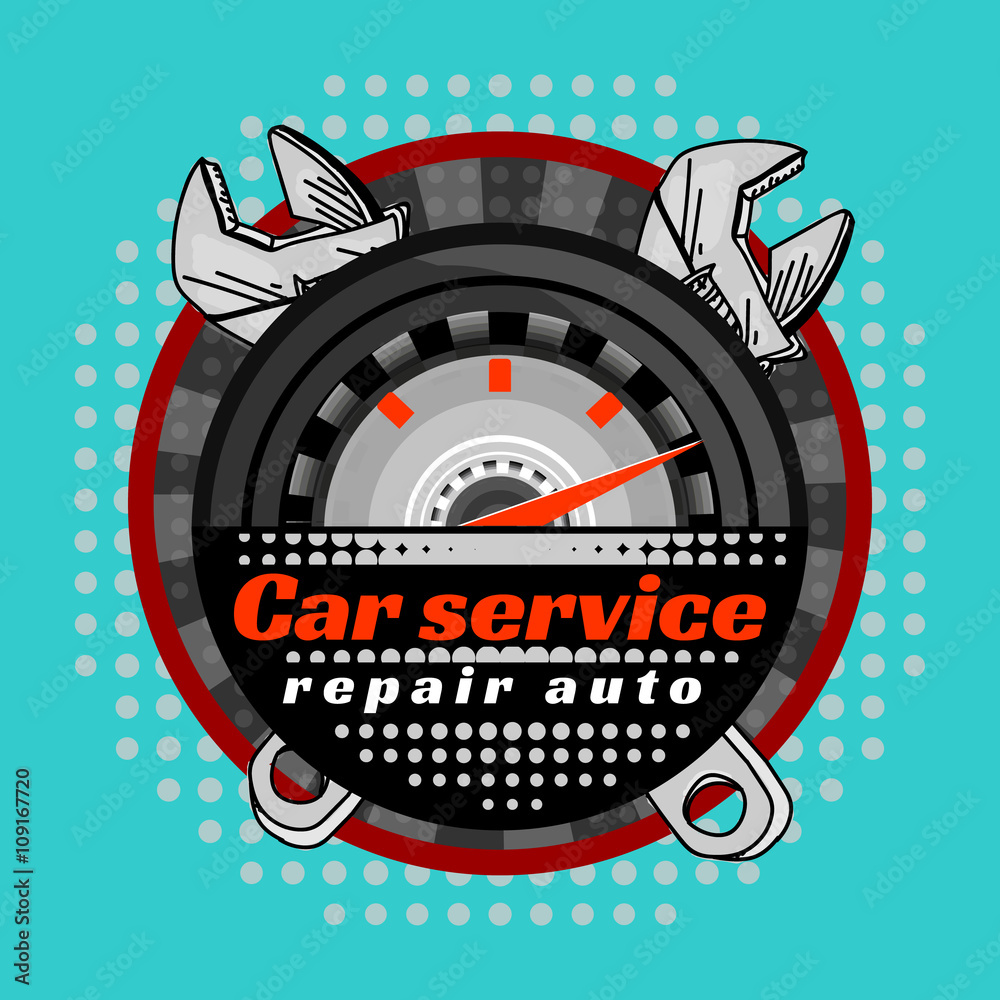 Obraz premium Car service crossed wrenches logo pop art vector