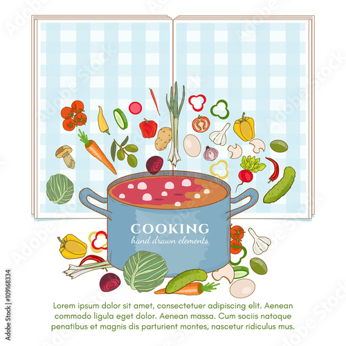 Cooking background template vegetables fly in a pan