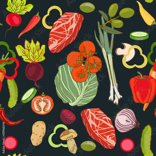 Different ingredients for pizza cooking fresh vegetables seamles