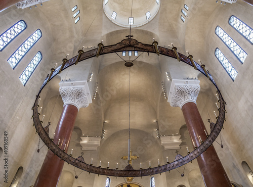 Interior view of Saint Mark's Orthodox church in Tashmajdan Park, Belgrade. The church in Serbo-Byzantine style was completed in 1940. photo