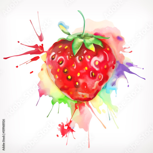 Watercolor painting, ripe strawberries, sweet and juicy, vector illustration, isolated on a white background