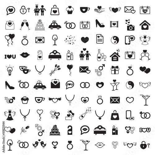 love wedding 100 icon big set