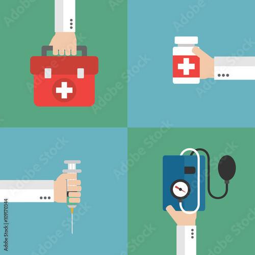 Medical therapy flat design set