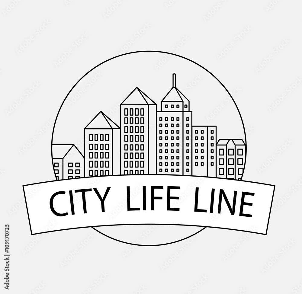  Linear city buildings and illustrations of houses and architectural signs. For website design, business cards, invitations and flyers on the urban theme with a linear fashion graphics.