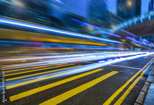 car trails on the high street,hongkong china.