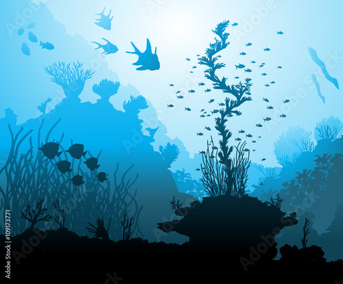 Ocean underwater world with different animals