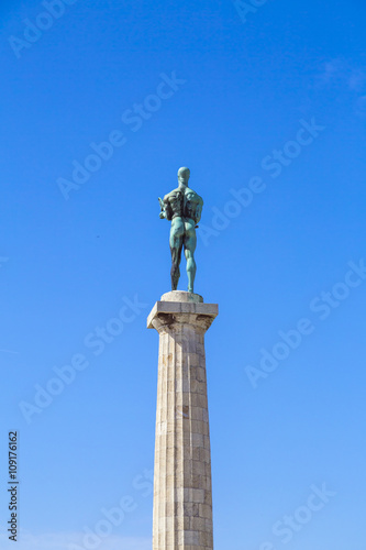 Monument sculpture of the Belgrade Winner made of bronze  located in Kalemegdan  Belgrade  Serbia