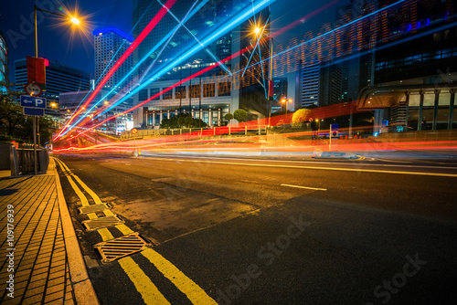 Canvas Print light trails in the downtown district,hongkong china.