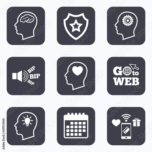 Head with brain icon. Male human symbols.