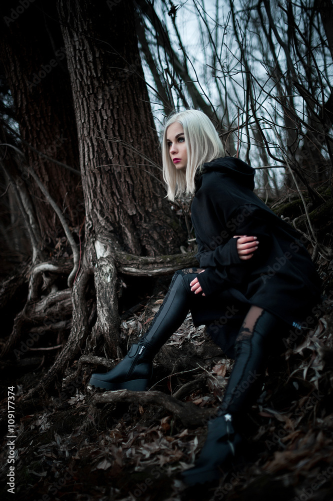 Obraz premium Shot of a gothic woman in a forest.