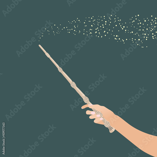 hand with  magic wand for witches and wizards / vintage magic stick for witchcraft schools and fantasy games