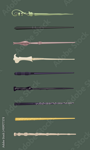 Set of 9 different magic wands for witches and wizards / vintage magic sticks for witchcraft schools and fantasy games