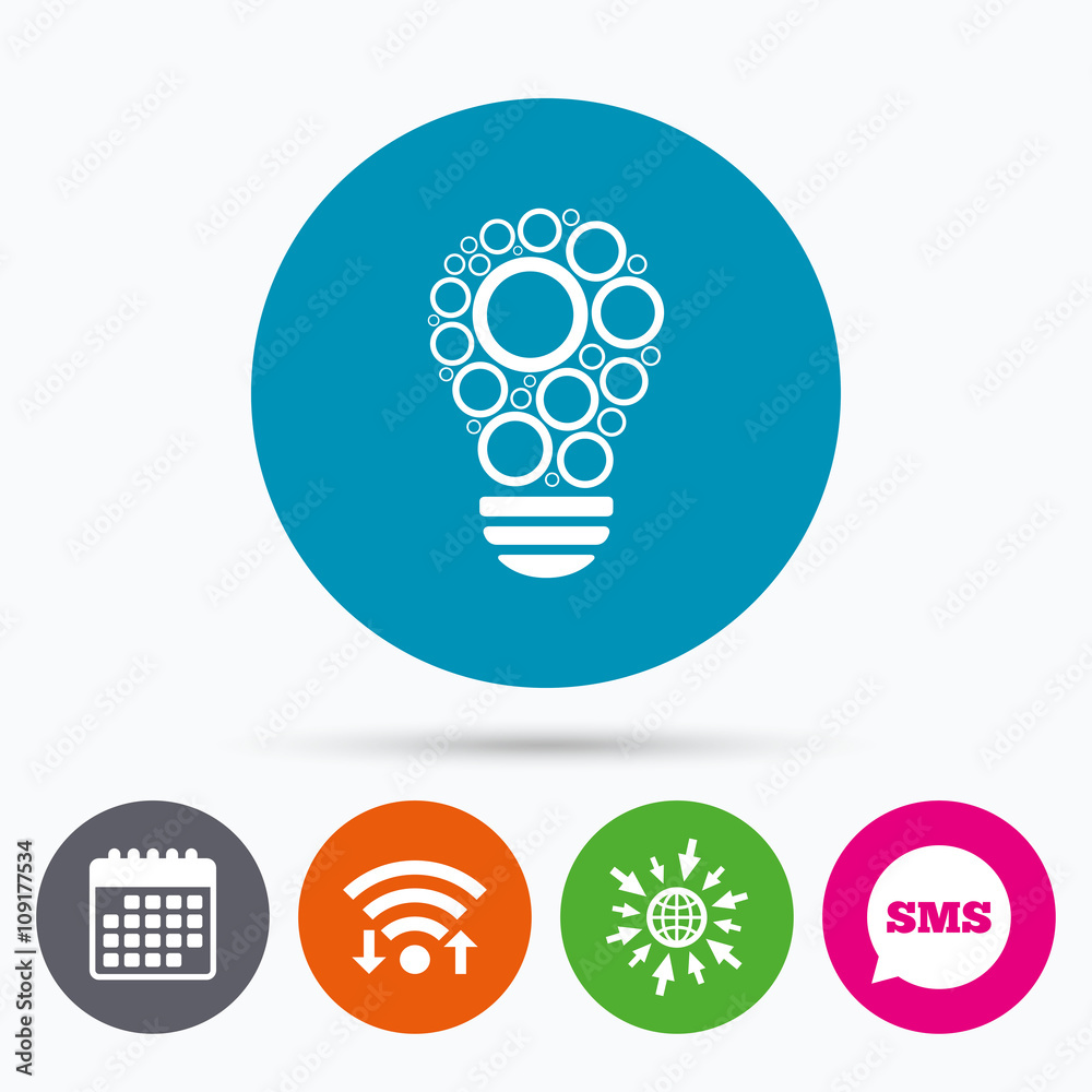 Light lamp sign icon. Bulb with circles symbol Light lamp sign icon. Bulb with circles symbol