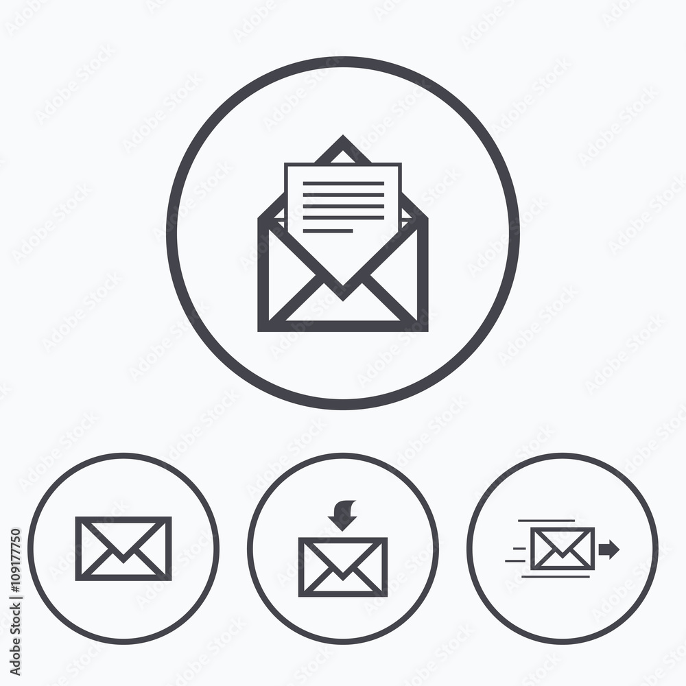 Mail envelope icons. Message document symbols. Mail envelope icons. Message document symbols.