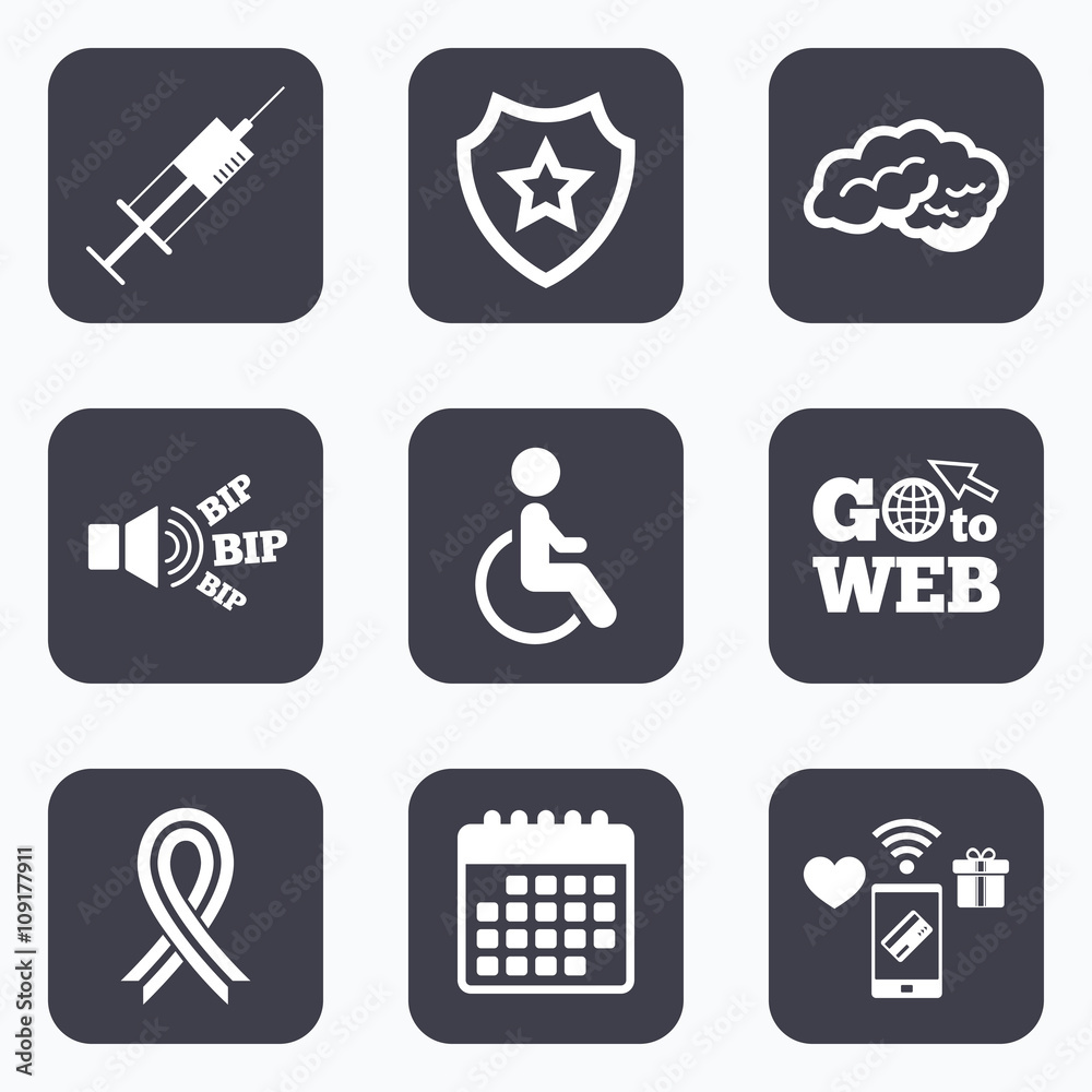 Medicine icons. Syringe, disabled, brain. Medicine icons. Syringe, disabled, brain.