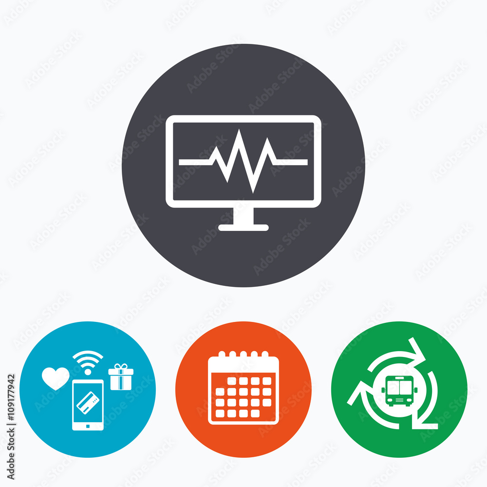 Cardiogram monitoring sign icon. Heart beats. Cardiogram monitoring sign icon. Heart beats.