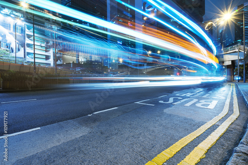 Canvas Print light trails in the downtown district,hongkong china.