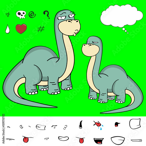 dinosaur brontosaurus expressions cartoon set in vector format