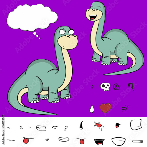 dinosaur brontosaurus expressions cartoon set in vector format