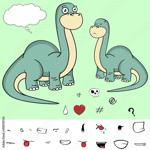dinosaur brontosaurus expressions cartoon set in vector format