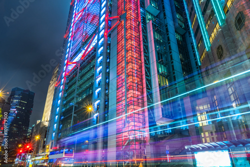 Canvas Print light trails in the downtown district,hongkong china.
