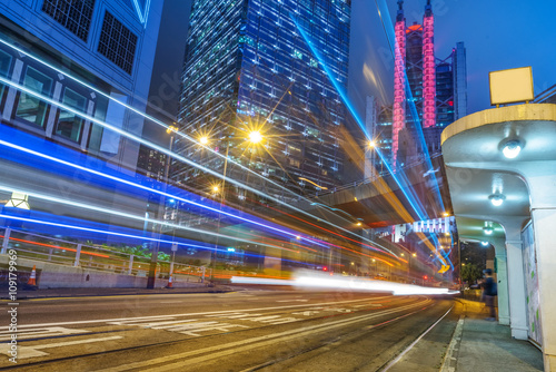 Photography light trails in the downtown district,hongkong china.