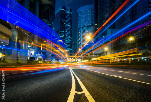 Canvas Print light trails in the downtown district,hongkong china.