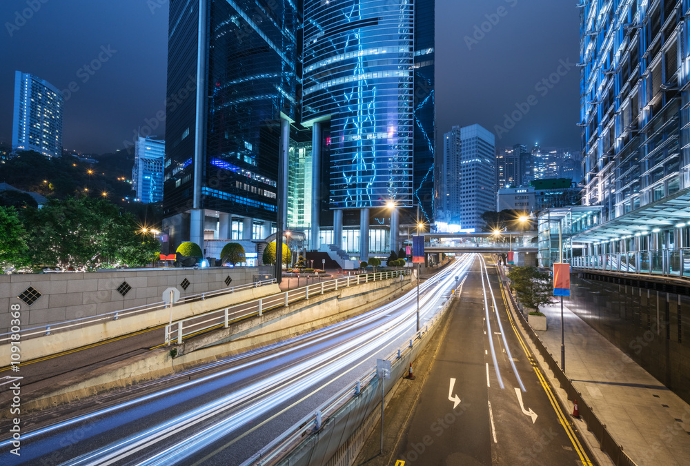 light trails in the downtown district,hongkong china. light trails in the downtown district,hongkong china.