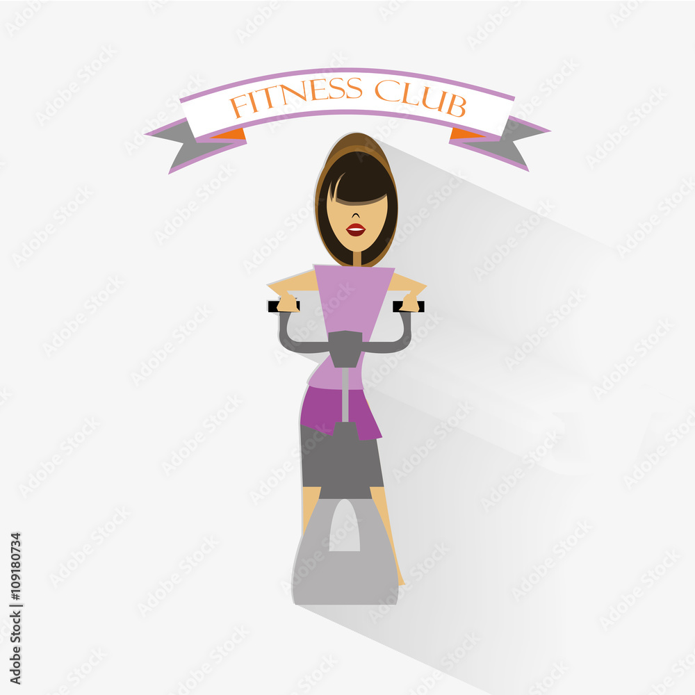 Woman Fitness, flat Design in white color backdrop Woman Fitness, flat Design in white color backdrop