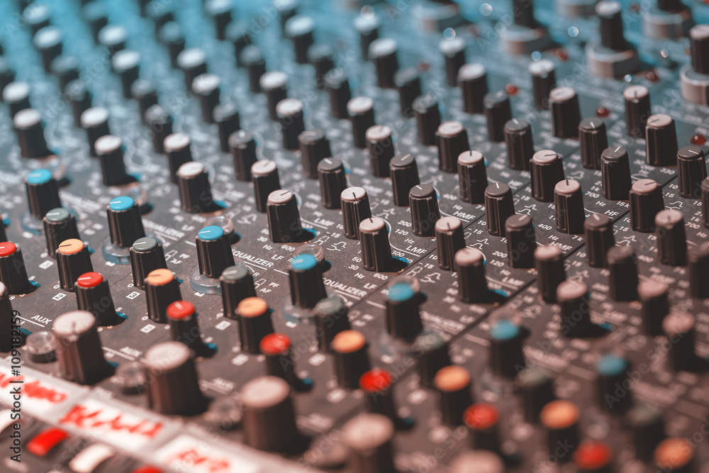 Sound recording equipment. Music mixer controls. Soft photo Sound recording equipment. Music mixer controls. Soft photo