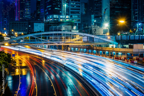 Canvas Print light trails in the downtown district,hongkong china.