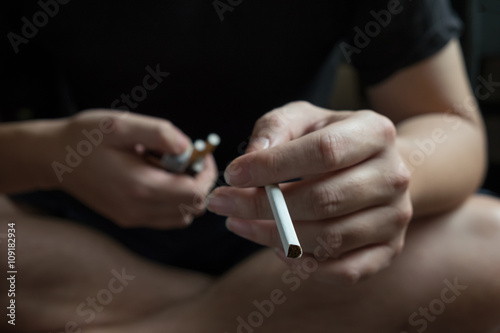 Cigarette addiction. Tobacco nicotine smoke. Unhealthy  danger 